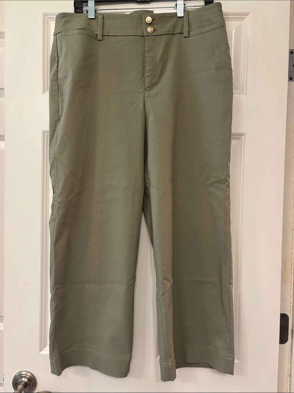 Chico’s Fly Front Trapunto Crop Pants Washed Sage Wide Leg NWT size 12R (2)